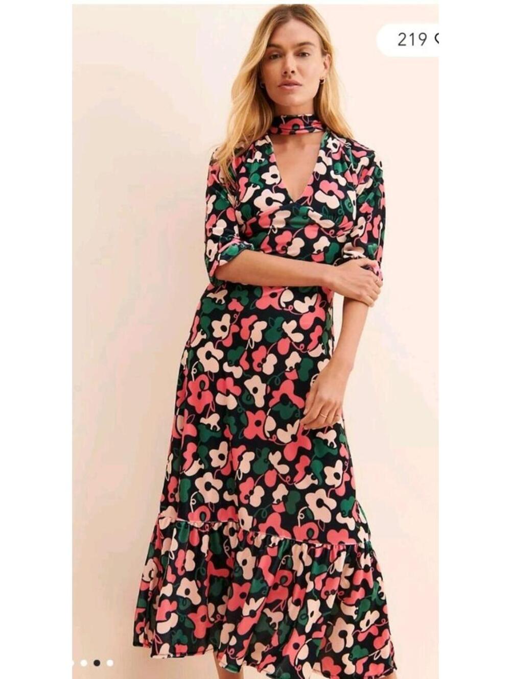 Anthropologie Dazey LA Retro Floral Midi Dress Choker V-Neck Size XS Velvet